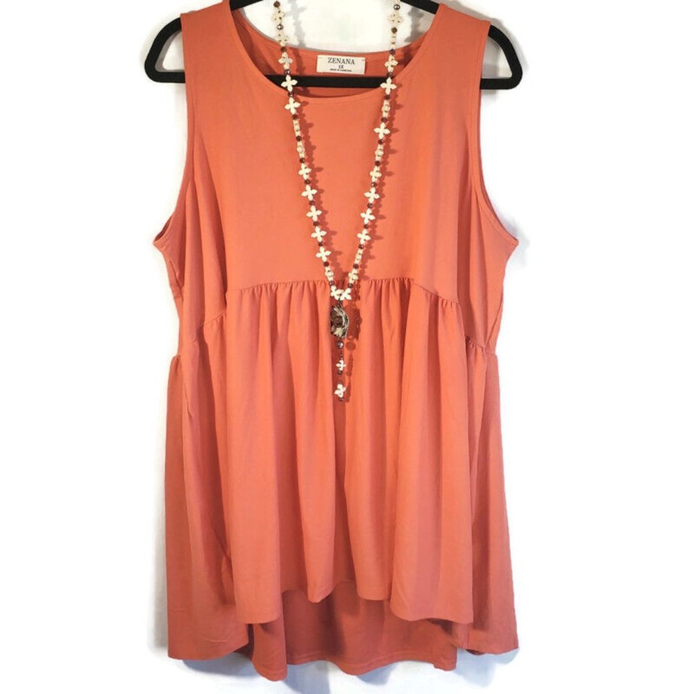 Zenana Top Plus Size Tank Flowy Soft High Low Empire Waist Ash Copper 1X 2X 3X